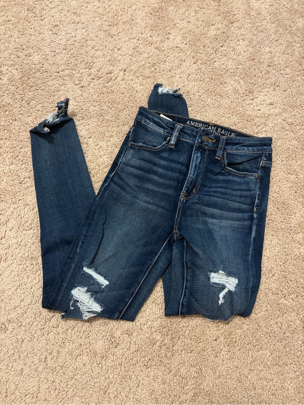 American Eagle Outfitters Dark Blue Distressed Skinny Jeans